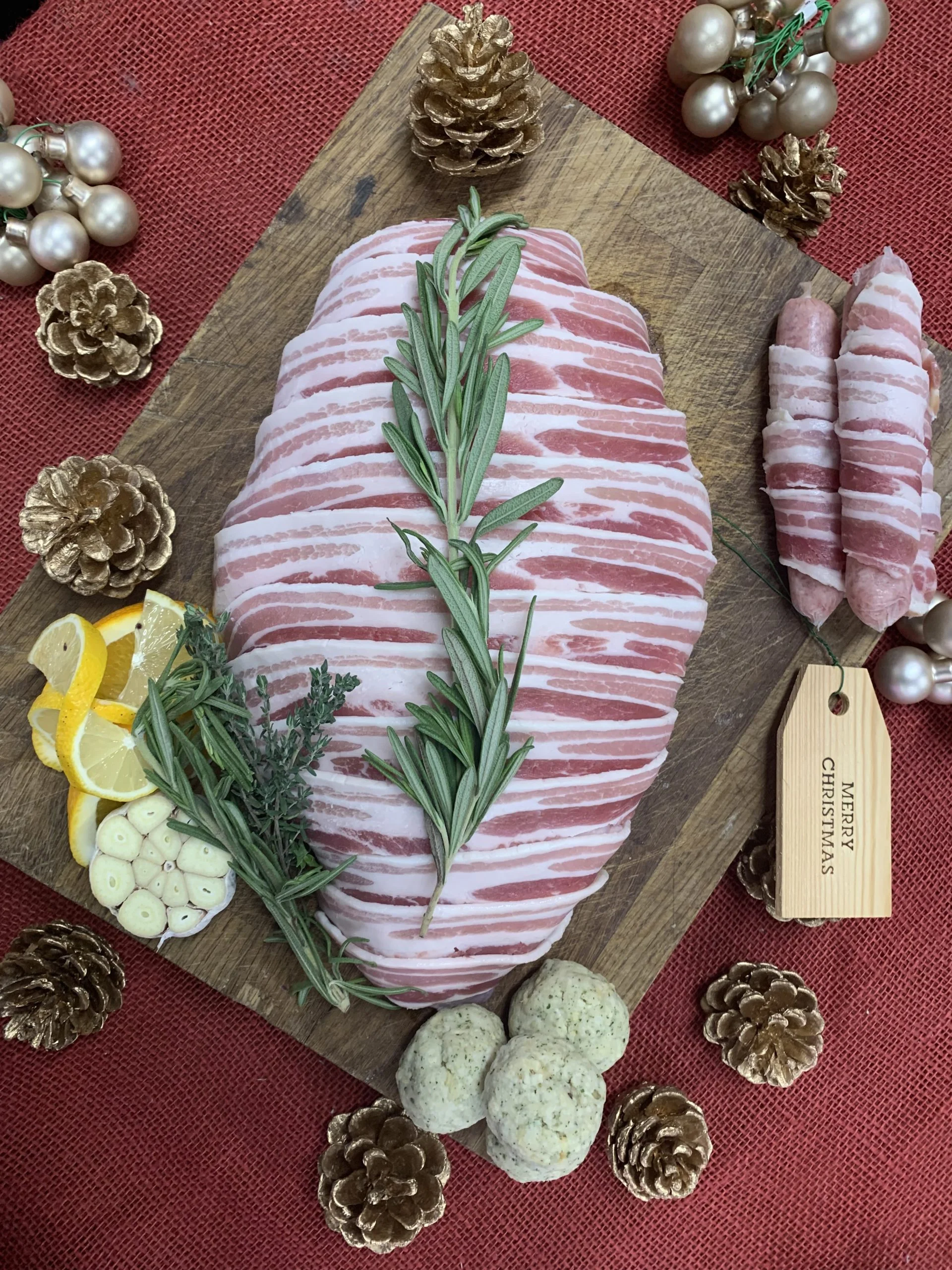 Stuffed Boneless Turkey Breast, Wrapped in Bacon